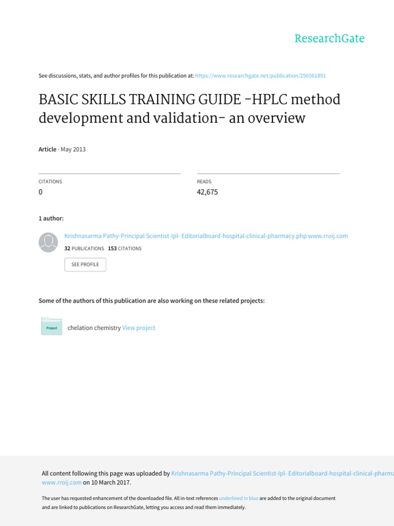 BASIC SKILLS TRAINING GUIDE - HPLC Method Development and Validation ...