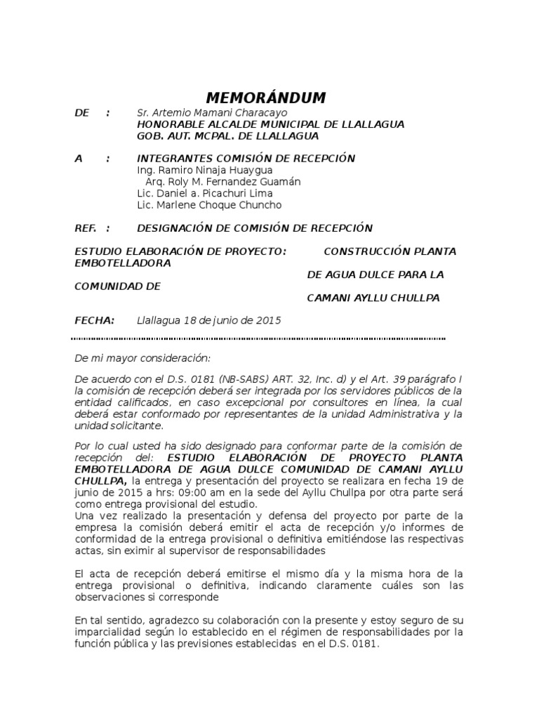Memorandum de Comision Recepcion Provisional PDF