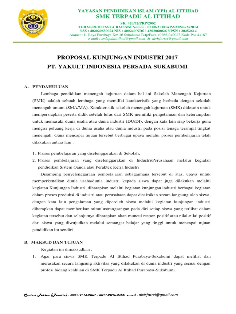 Proposal Kunjungan Industri PT. Yakult