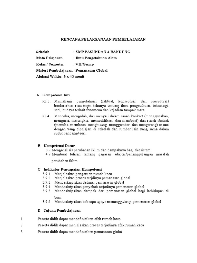 Rencana Pelaksanaan Pembelajaran