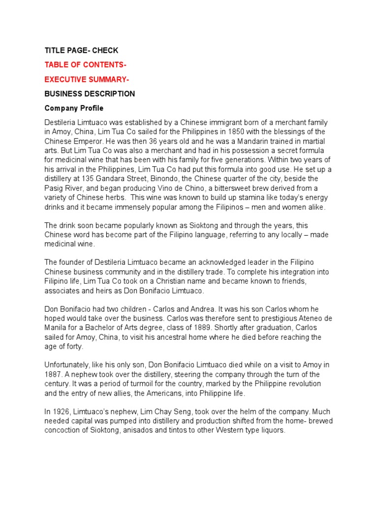 Example of executive summary for food business image