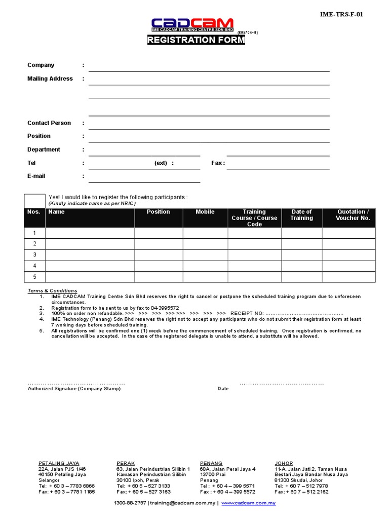 Ime Trs F 01 B Registration Form | PDF | Business