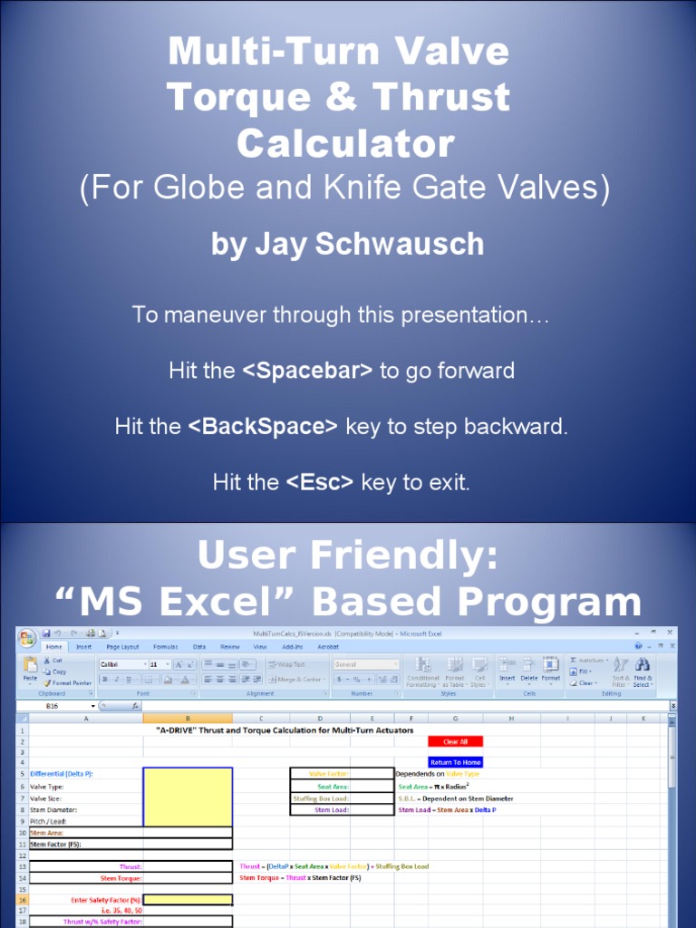 MultiTurn Valve Torque & Thrust Calculator (For Globe and Knife Gate
