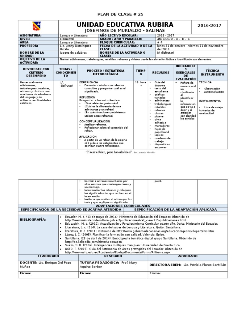 25 Plan de Clase | PDF | Evaluación | Maestros