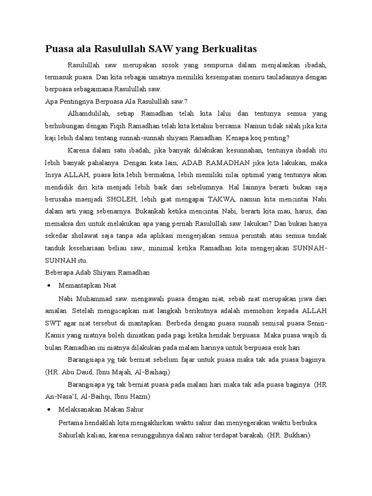 Puasa Ala Rasulullah SAW Yang Berkualitas