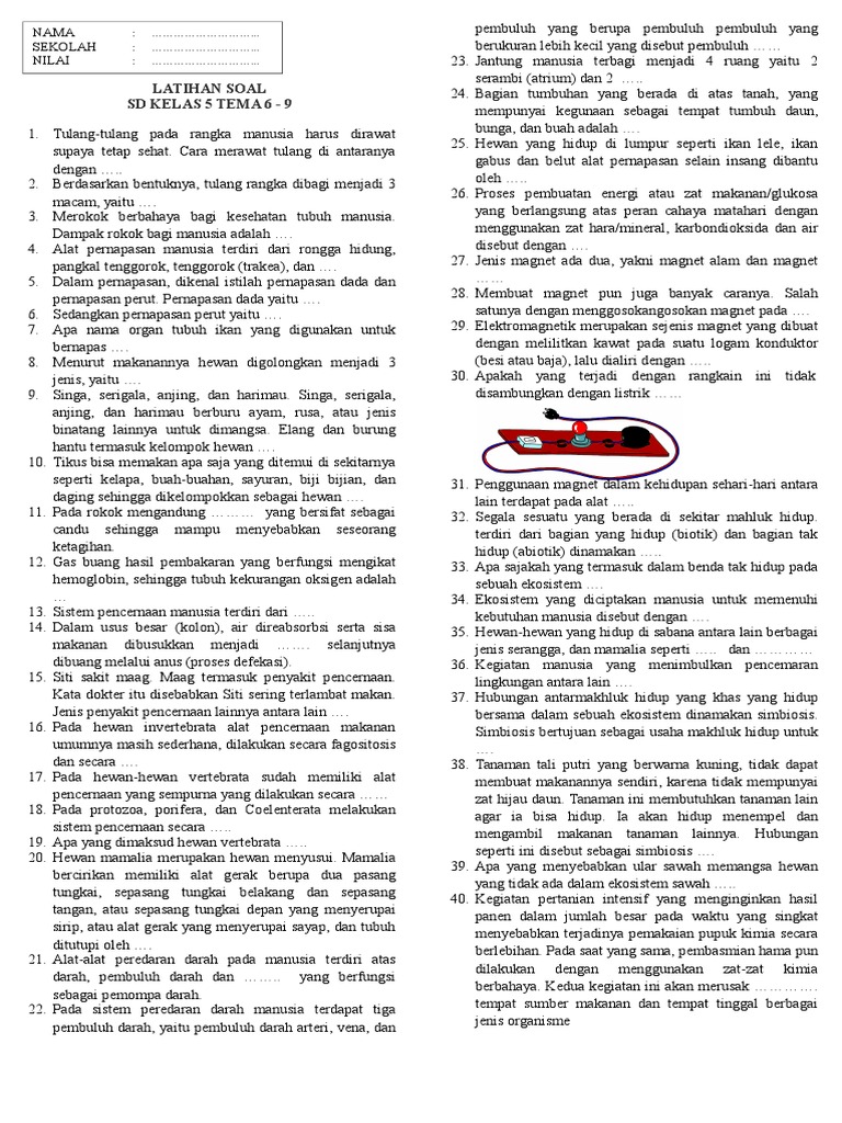 Latihan Soal Ipa Kelas 5 Tema 6 - 9 | PDF