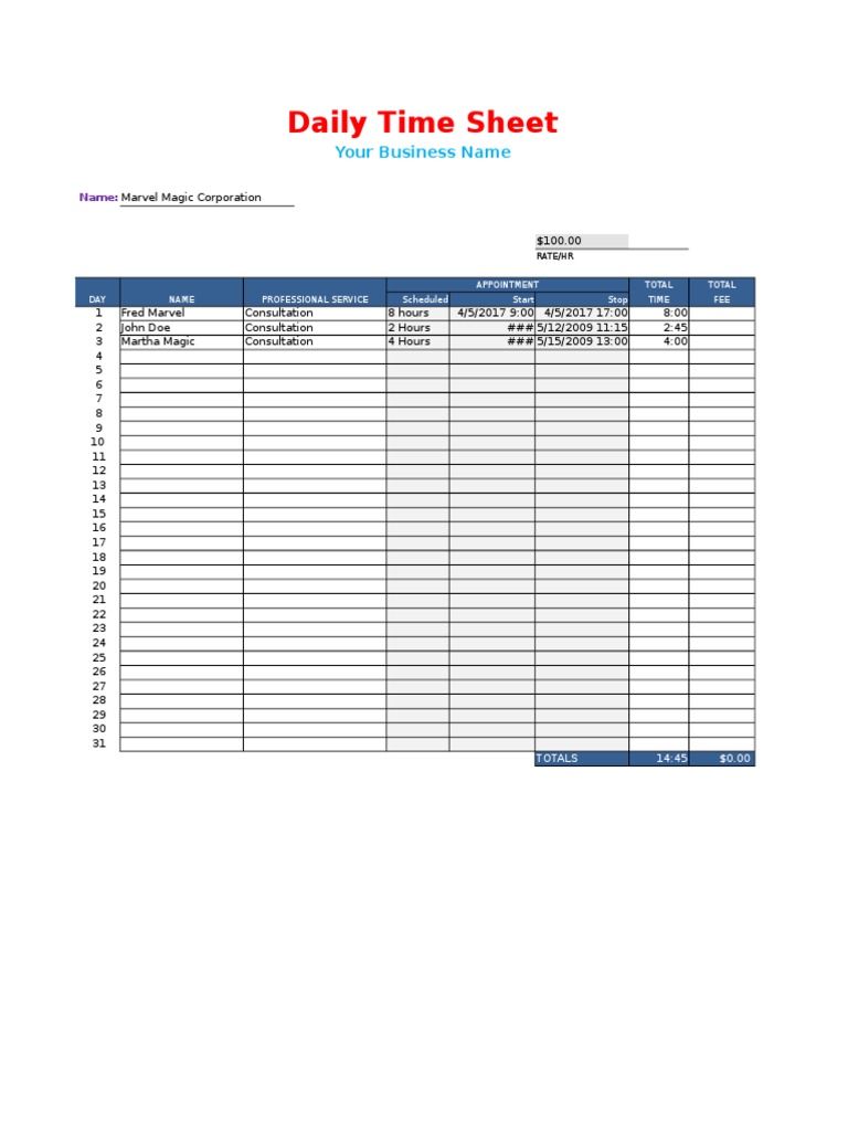 Daily Time Sheet for Consultations | PDF