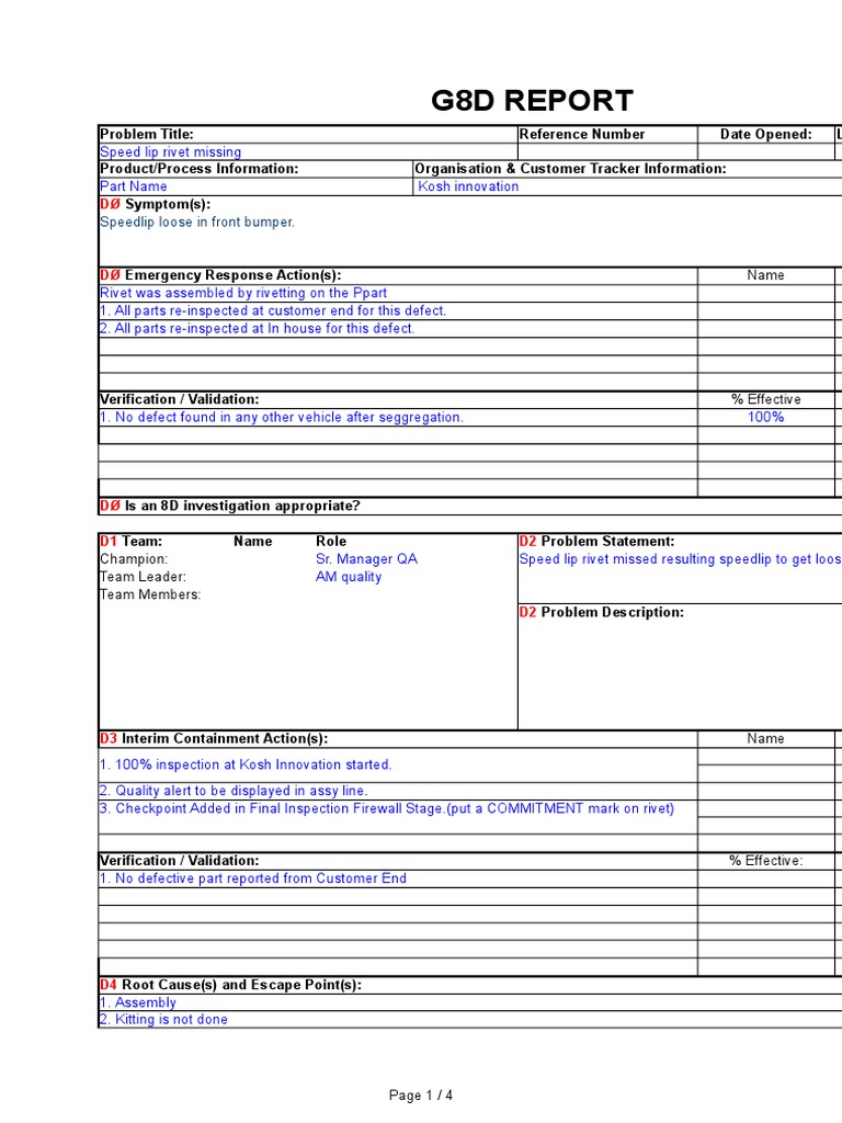 G8D Report: Speed Lip Rivet Issue | PDF | Business