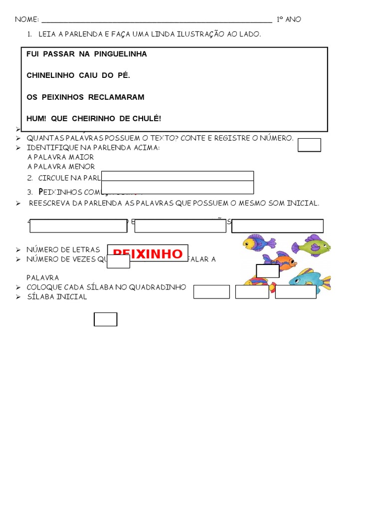 Atividades com Parlendas para 1º Ano | PDF | Artes Linguísticas e ...