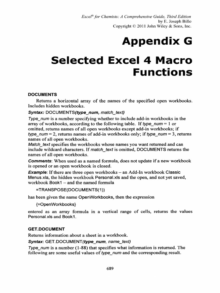 Appendix G Selected Excel 4 Macro Functions | PDF | Worksheet ...