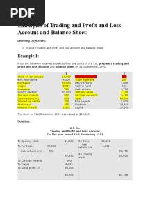Examples of Trading and Profit and Loss Account and Balance Sheet