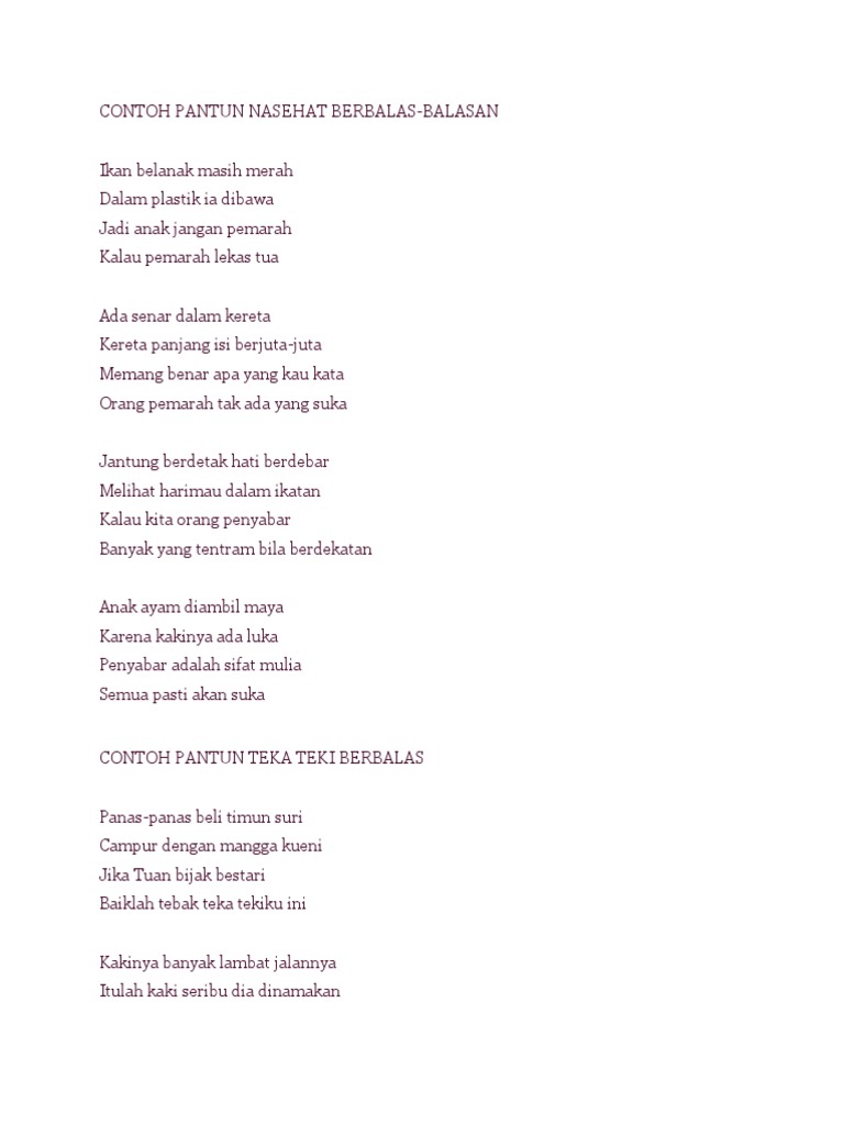 Contoh Pantun Nasehat Berbalas Docx