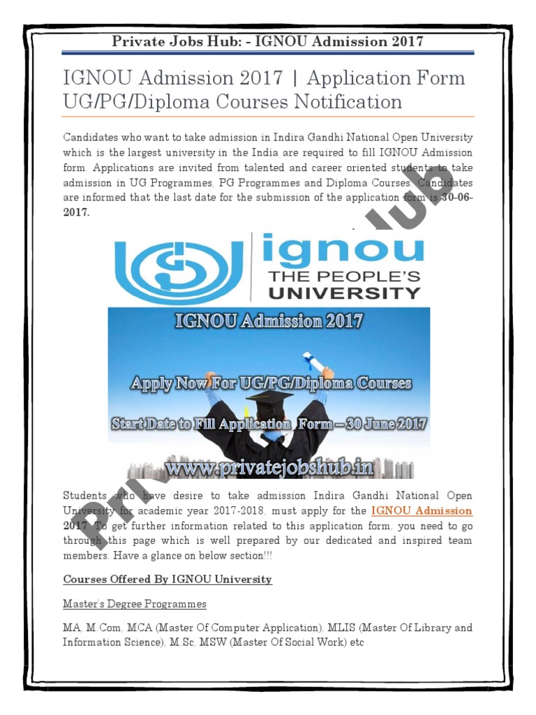 IGNOU Admission 2017 - Application Form UG/PG/Diploma Courses ...