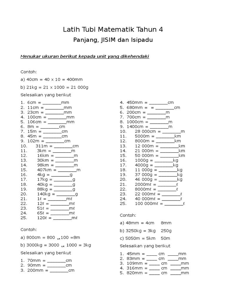 Latih Tubi Matematik Tahun 4 Pdf