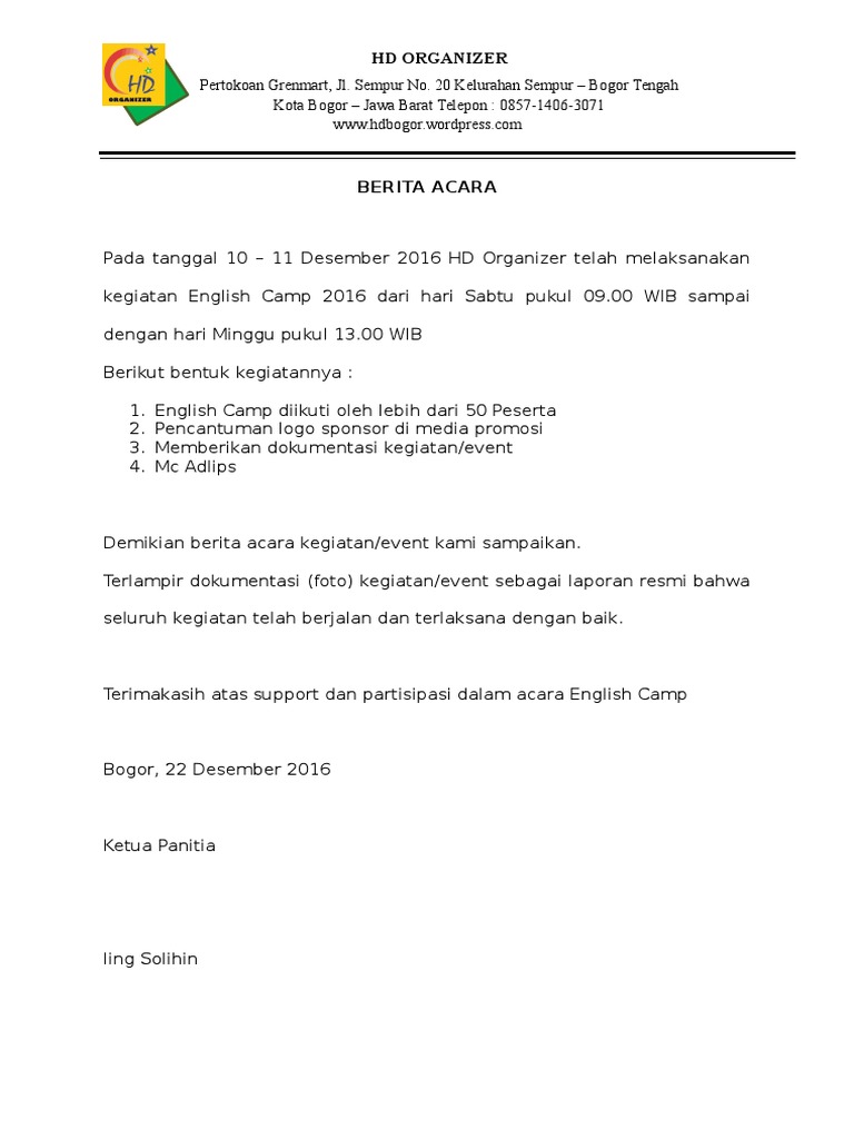 Contoh berita acara kegiatan perlombaan