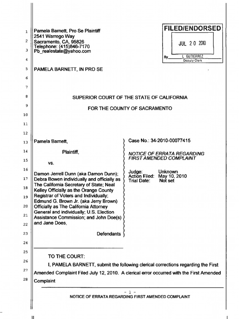 v DUNN Notice of Errata DefaultDMS Pro Se Legal
