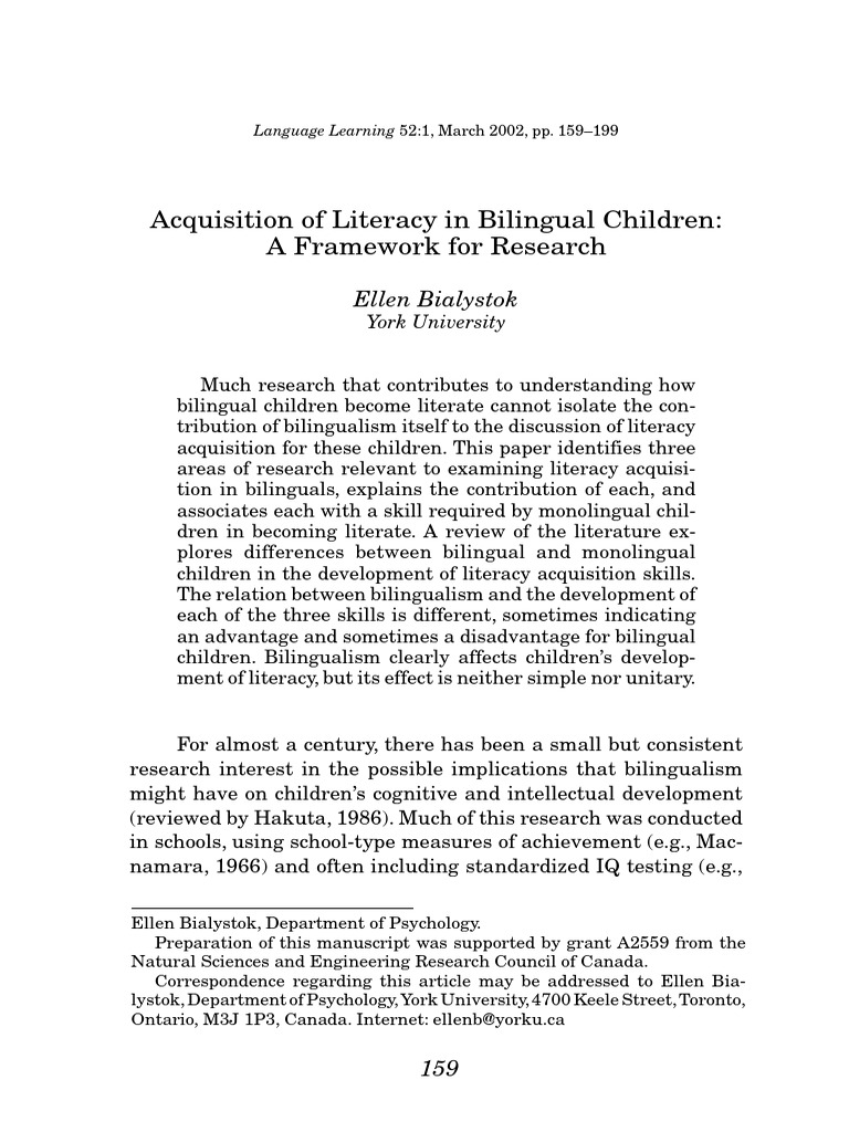 Bilingualism's Impact on Literacy Acquisition | PDF | Multilingualism ...