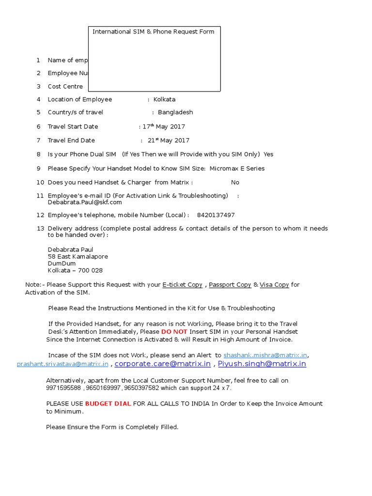 2017 Intl SIm Request Form | PDF