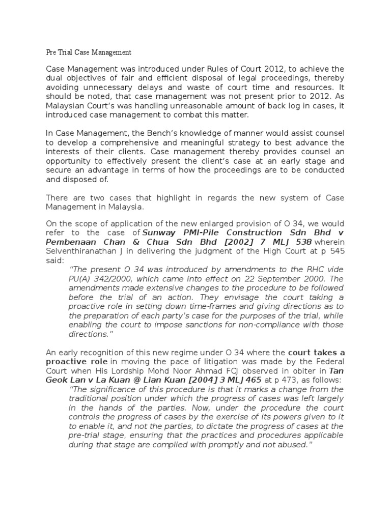 Pre Trial Case Management PDF Lawsuit Social Institutions