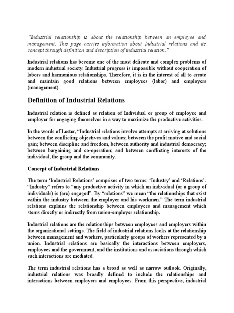 Concept Of Industrial Relations Pdf Industrial Relations