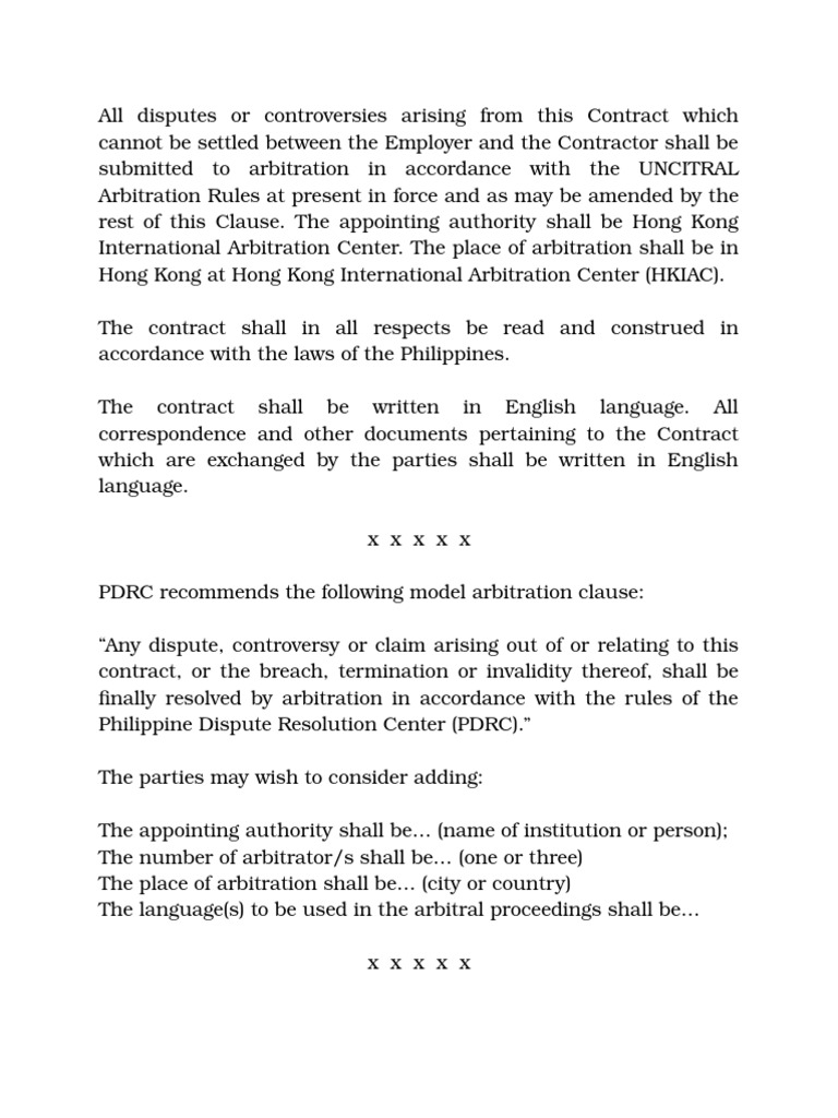 ADR Sample Arbitration Clause Arbitration Arbitral Tribunal