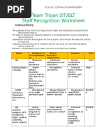 Team Trojan SIT/BLT Staff Recognition Worksheet: Instructions