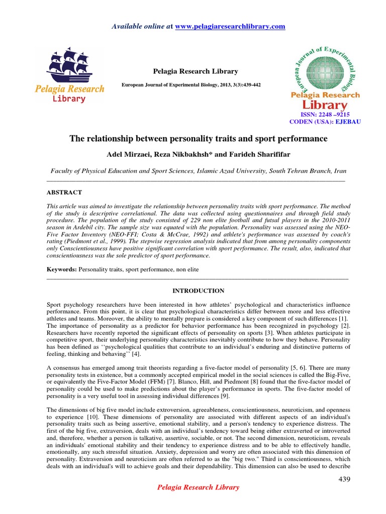 The Relationship Between Personality Traits and Sport Performance | PDF ...
