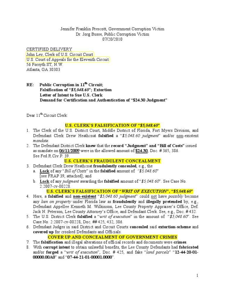 Letter of Demand and Intent To Sue PDF Supplemental Jurisdiction