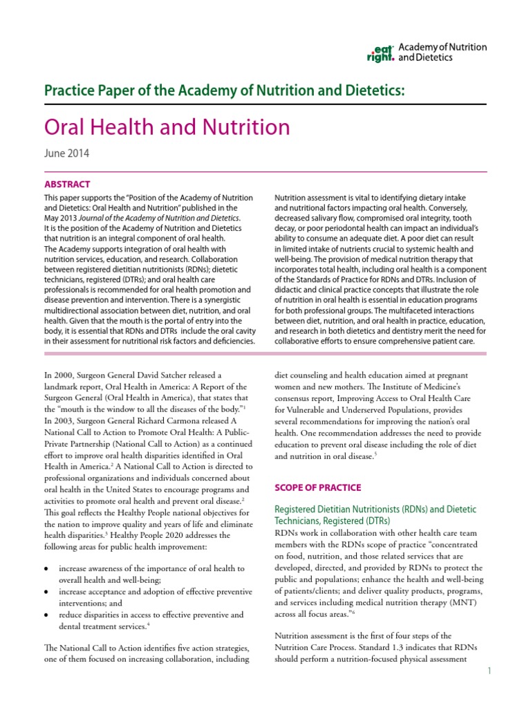 Nutrition's Role in Oral Health | PDF | Oral Hygiene | Human Tooth