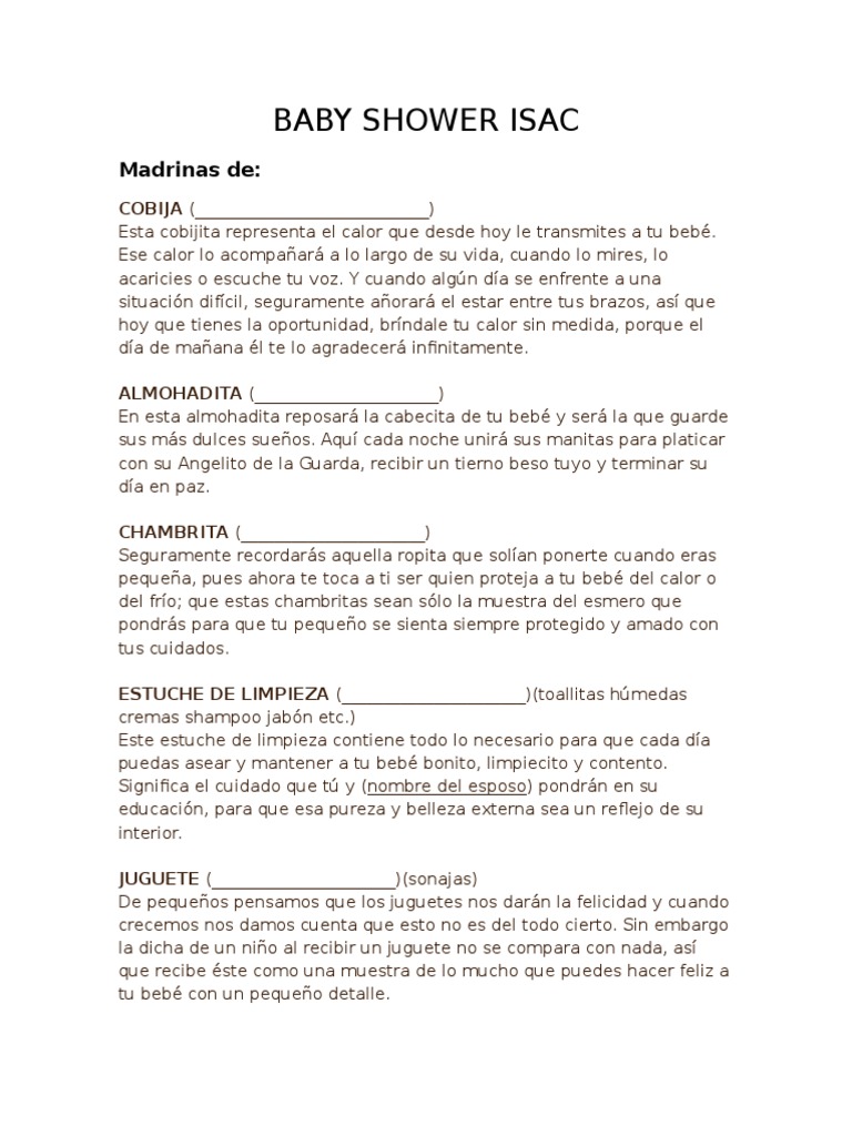 Baby Shower Isac Madrinas Detalles PDF Amor Science