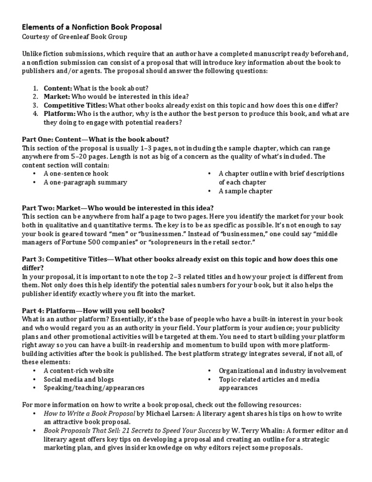 Nonfiction Book Proposal One Sheet PDF Books Publishing