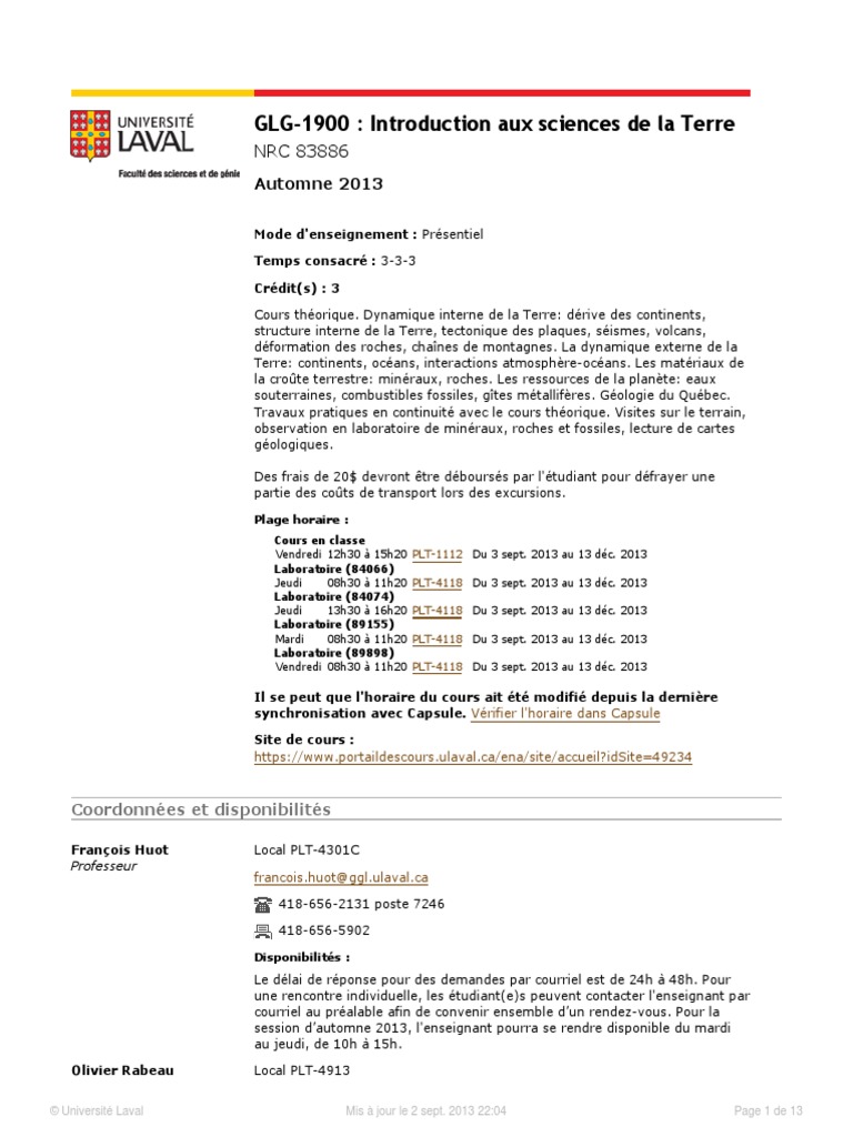 Plan de Cours - Introduction Aux Sciences de La Terre | PDF ...