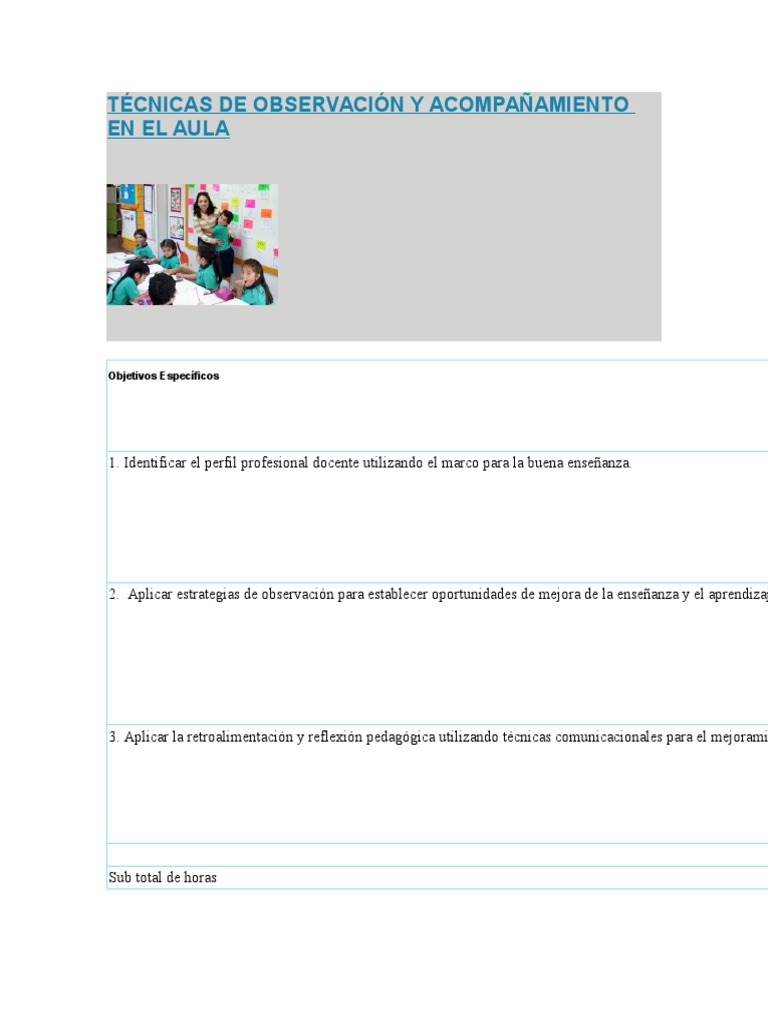Técnicas de Observación y en El Aula Plan