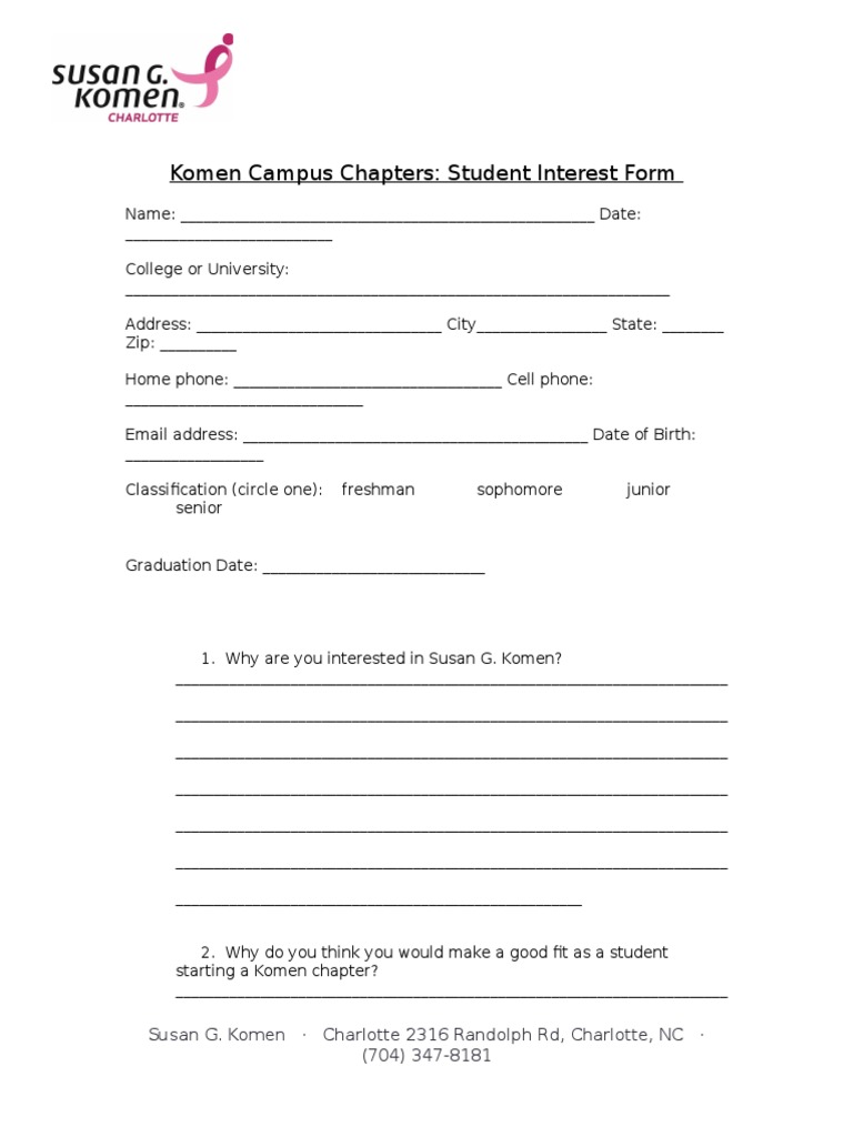 Komen Campus Chapter Interest Form | PDF | Finance & Money Management