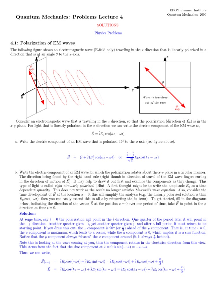 Quantum Mechanics: EM Wave Polarization Solutions | PDF | Basis (Linear ...