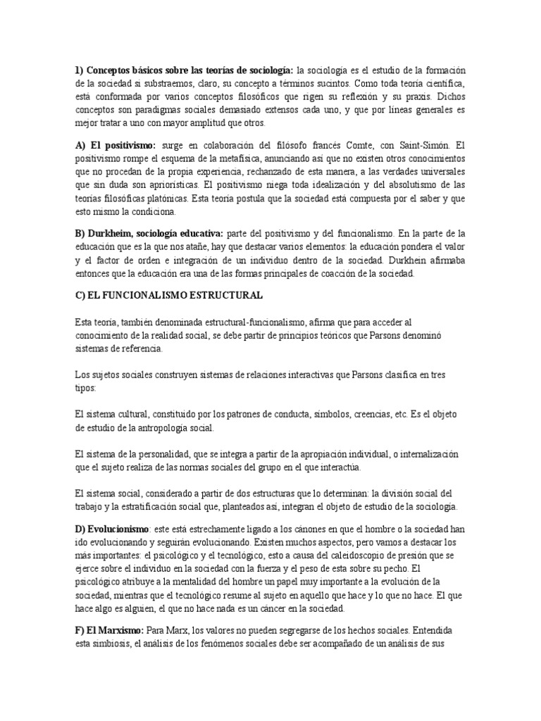 Conceptos Básicos Sobre Las Teorías de Sociología