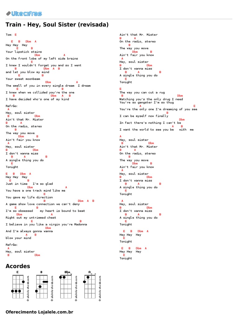 Train Hey, Soul Sister (Revisada) (Uke Cifras) PDF