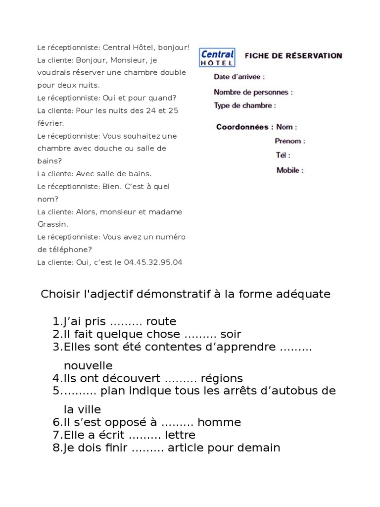 Fiche de Reservation Exemple | PDF