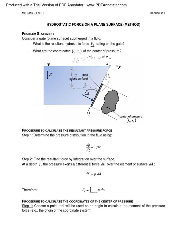 2.3 Pressure Force On Plane Surface PDF | PDF | Science & Mathematics