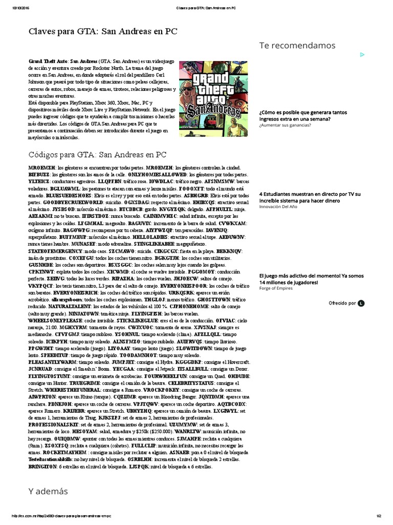 Claves para GTA_ San Andreas en PC.pdf Videojuegos Juegos electrónicos