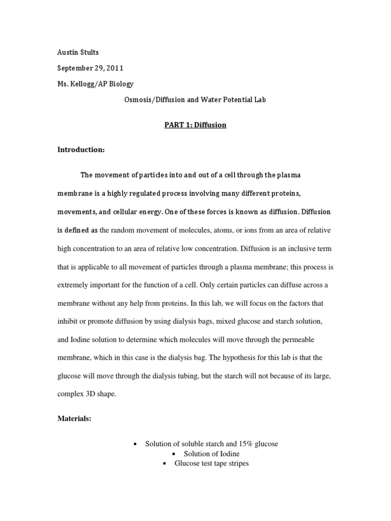 Osmosis Diffusion AP Biology Lab Report PDF PDF Osmosis Molar