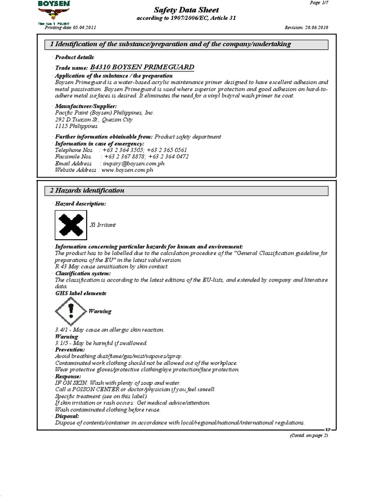 b4310 Boysen Primeguard | PDF | Dangerous Goods | Chemical Substances
