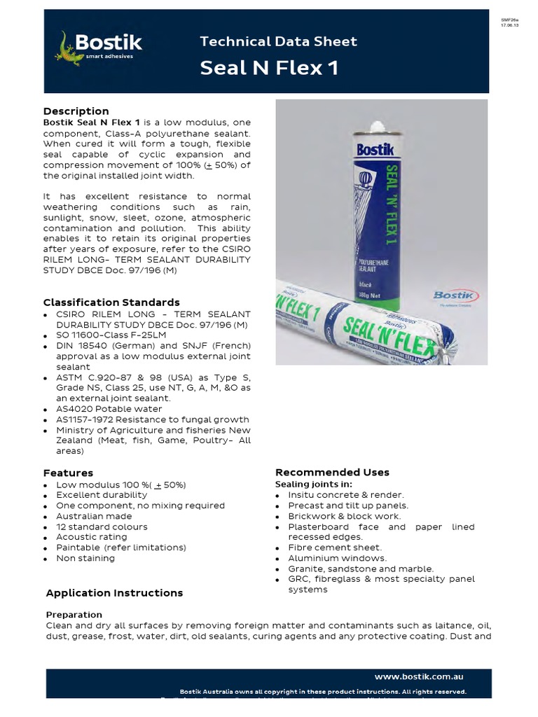 Bostik Seal N Flex (Technical Data Sheet) Manmade Materials Materials