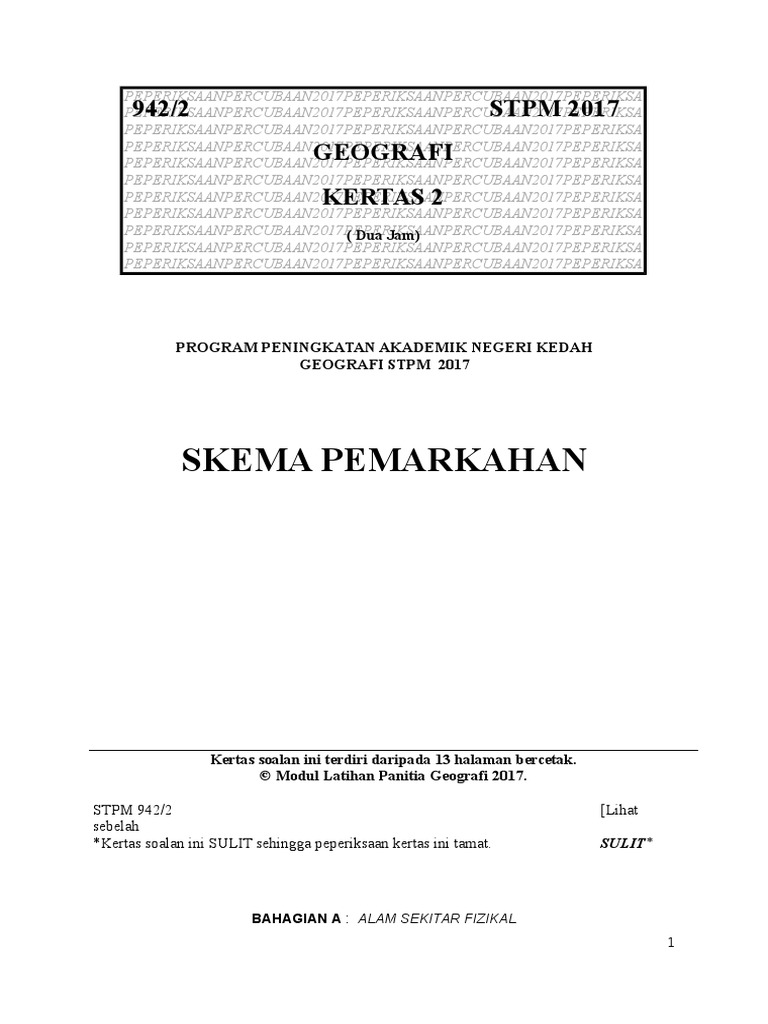 Skema Percubaan Geografi Penggal 2 Stpm 2017 Kedah