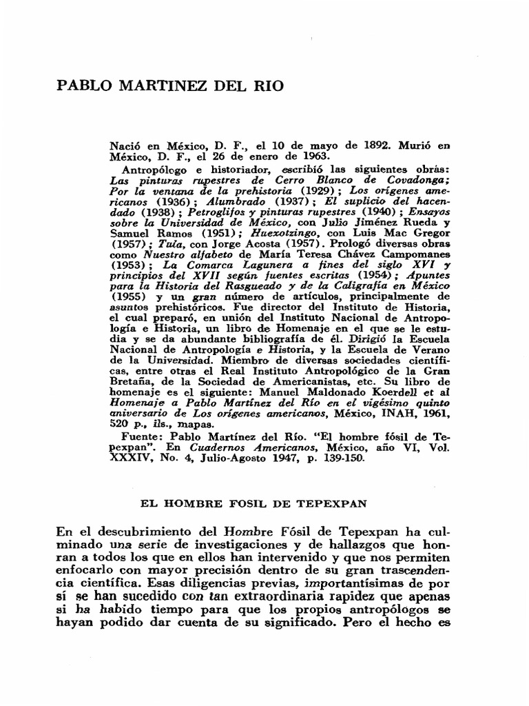 El Hombre Fósil de Tepexpan PDF Era de Hielo México