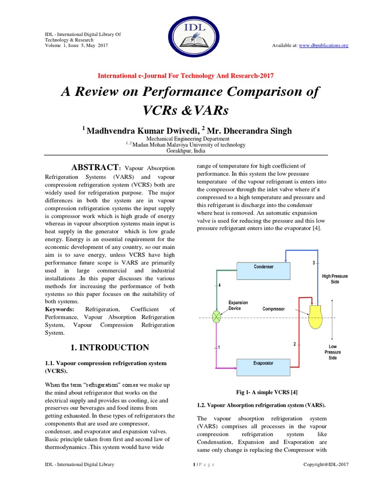 A Review On Performance Comparison of VCRs &VARs PDF Refrigeration