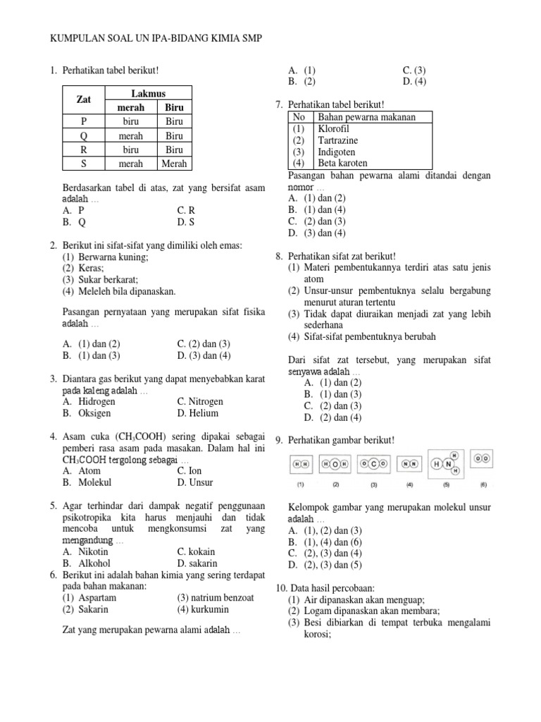 Soal Un Kimia SMP PDF