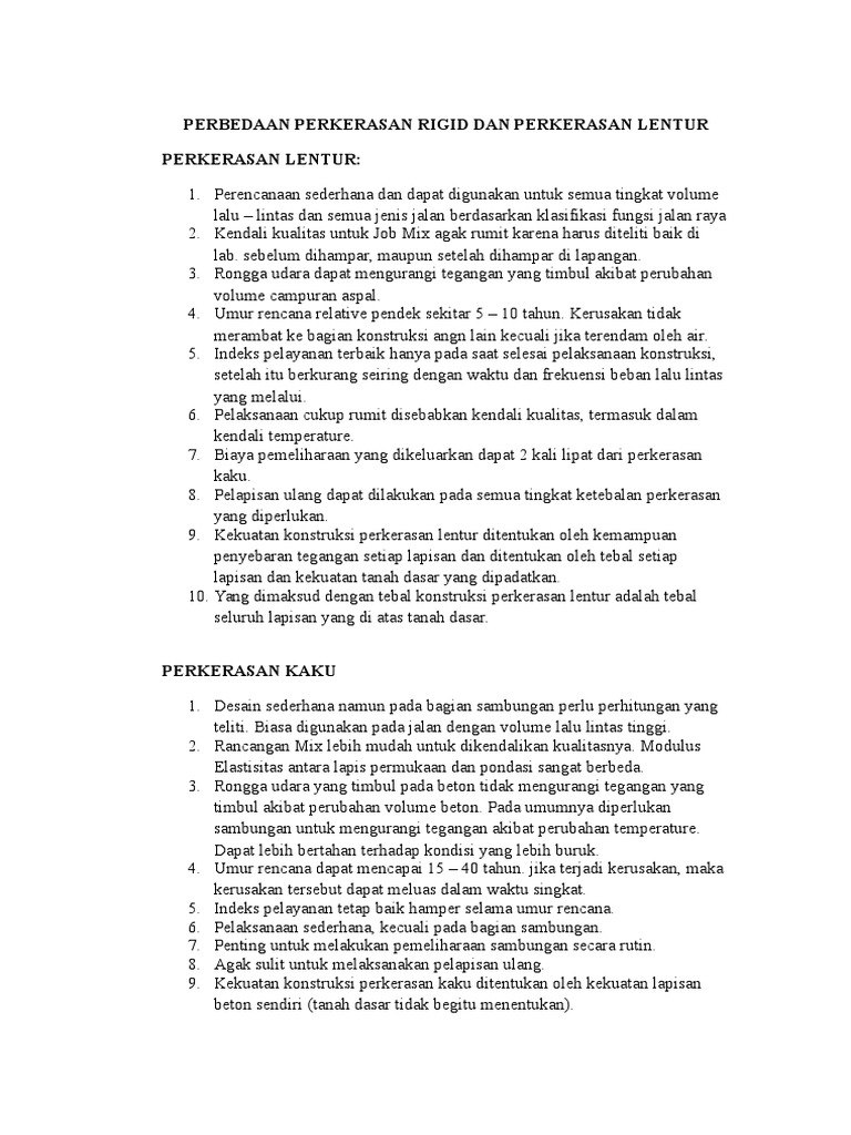 Perbedaan Perkerasan Kaku Dan Lentur