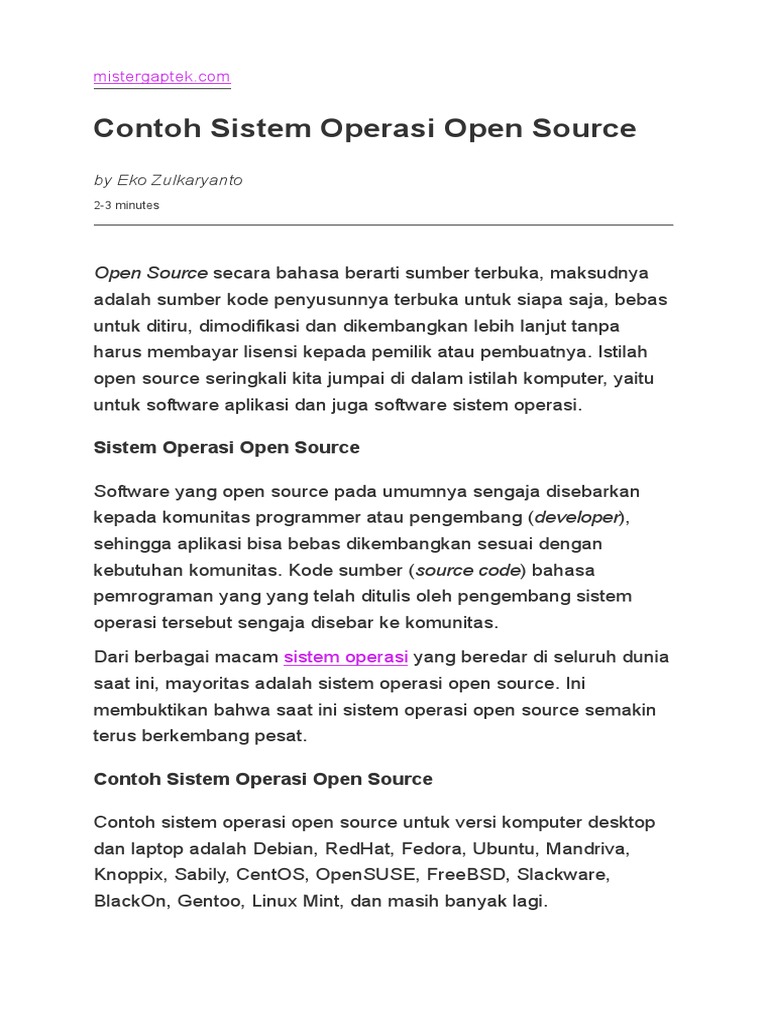 Contoh Sistem Operasi Open Source Terbaik | PDF