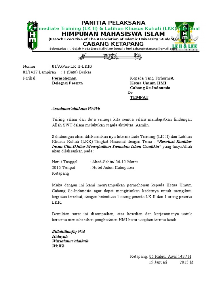 20 Contoh Surat Delegasi Hmi Kumpulan Contoh Surat